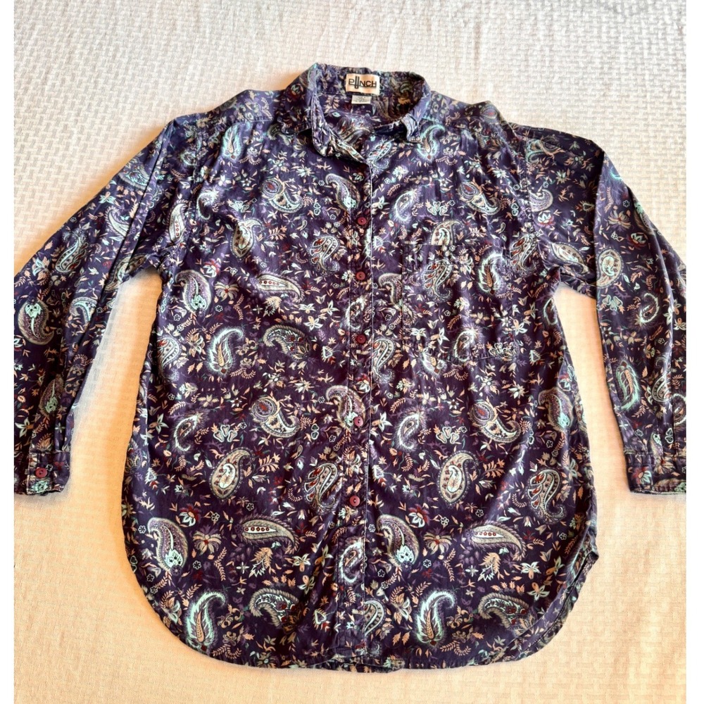 Punch Mens Medium Paisley Button Down Shirt Purple 100% Cotton Nepal Vintage 90s